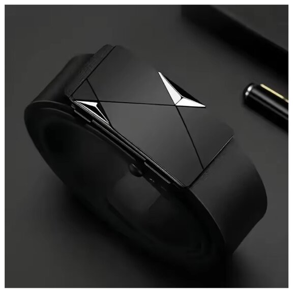 Other - Men’s Silver Buckle Leather Belt – Ratchet Style, Adjustable Dress Belt (120cm)